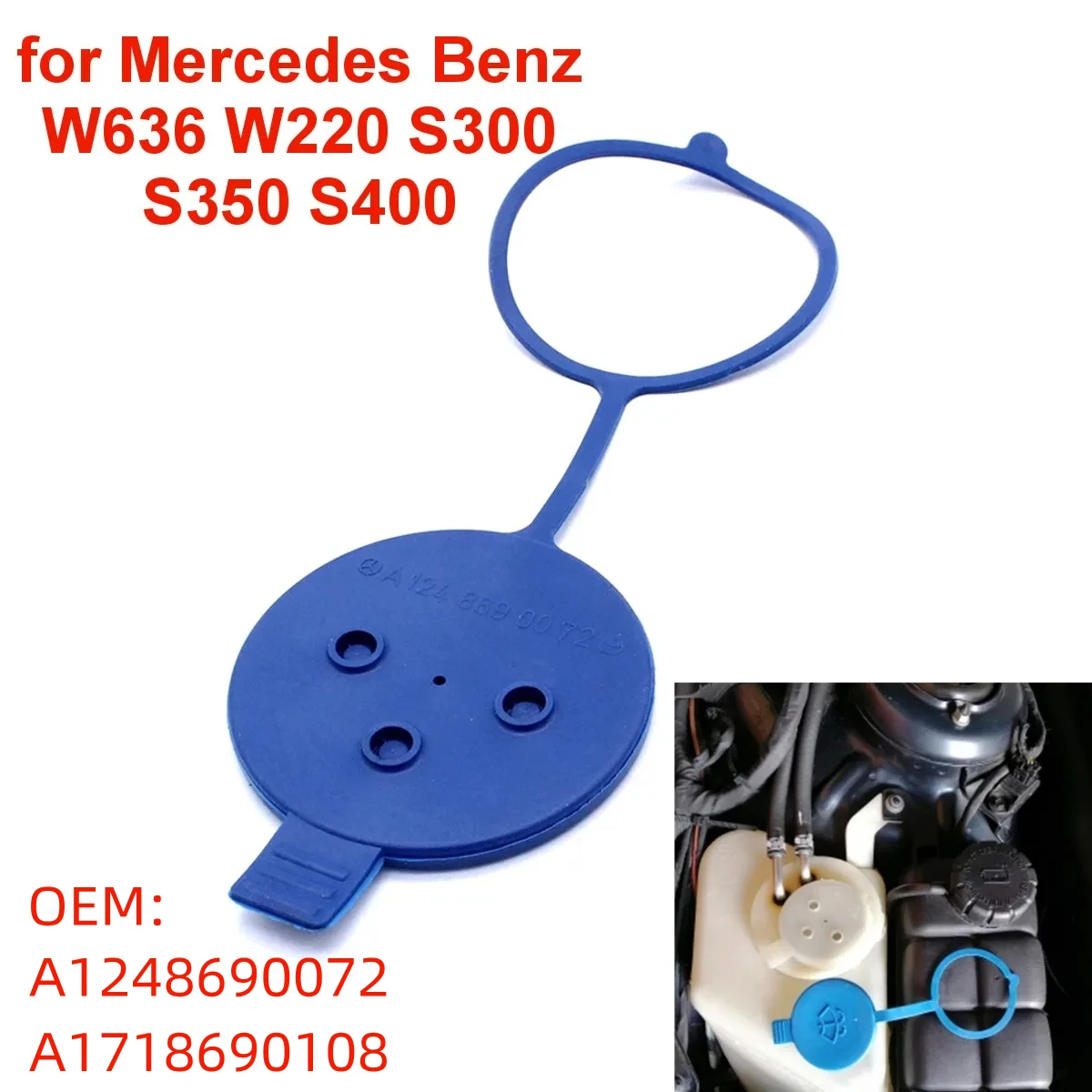 Color: Red - A1248690072 Car Windshield Wiper Washer Fluid Reservoir Tank Cap A1718690108 for Mercedes-Benz W169 W220 W221 W636 W204 W166