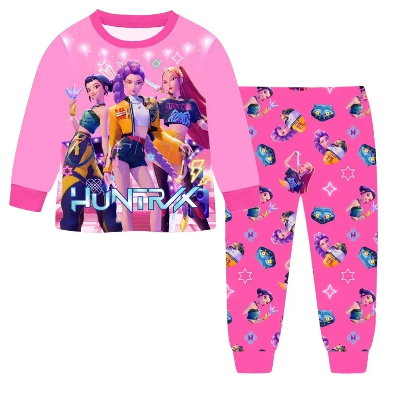 Color: black, Size: 25cm - 2pcs Movie K-pops Demons Hunters Kawaii Pajamas Set Girl Cosplay Nightwears Anime Long Sleeve tops+Pants Fans Halloween Gift