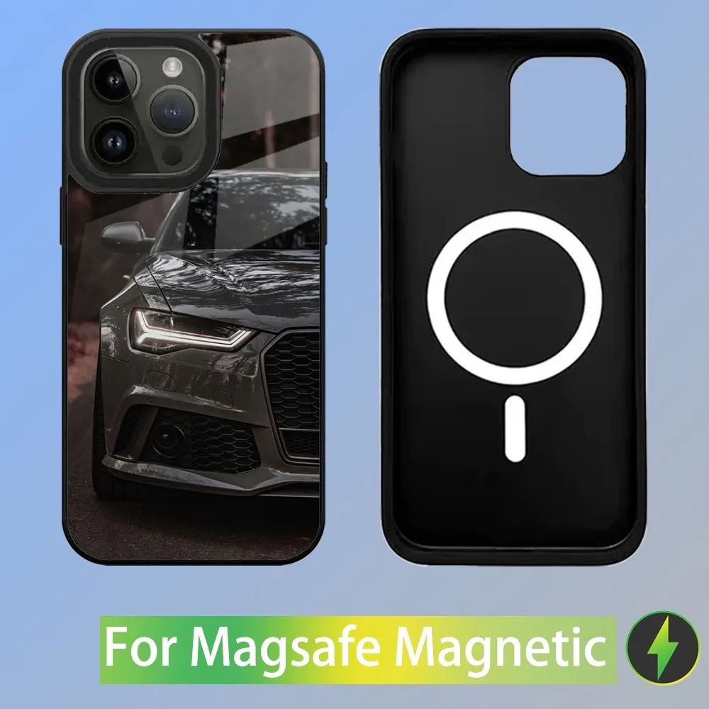 Color: Clear, Material: Carbon Fiber - R-S 6 7 sport car Phone Case For iPhone 16,15,14,13,12,11,Plus,Pro,Max Mini A-AudiS-S Magsafe Magnetic Wireless Charging