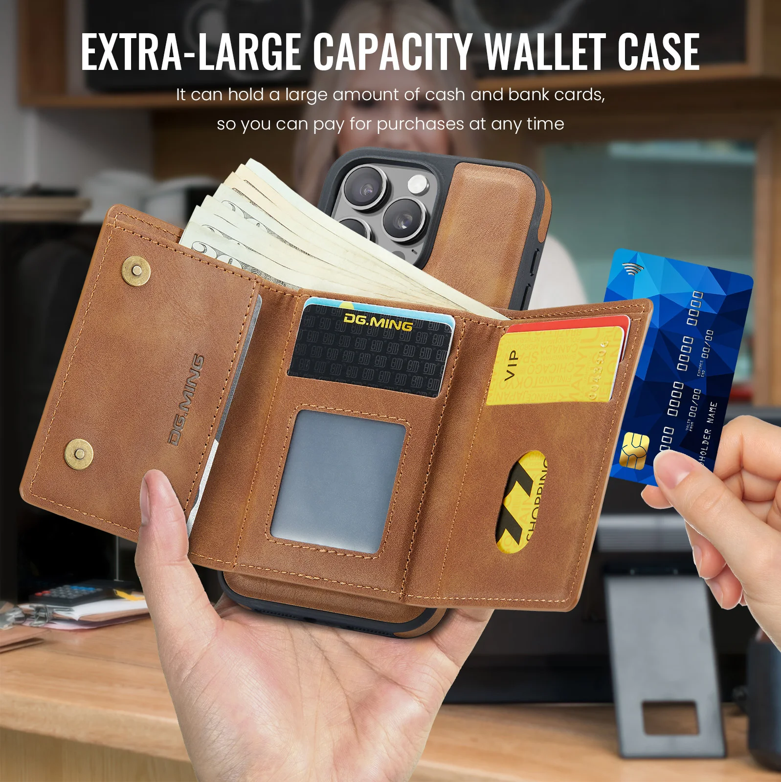 Color: Blue, Material: POLYESTER - Detachable 2 IN 1 Magnetic For Magsafe Leather Case For iPhone 16 Pro Max 15 12 13 11 14 Plus 16e Flip Wallet Card Holder Cover