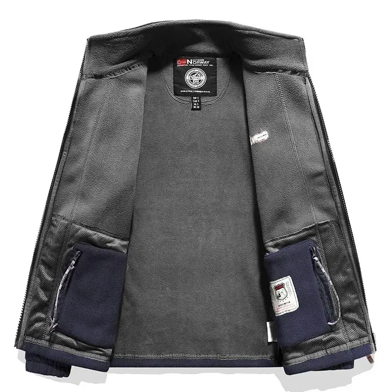 Color: Blue, Size: S - Men Fleece Jacket Pockets Thicken Polar Norway Ski Jackets Cold-proof Overcoat Plus Size Outwear Autumn Winter Casual Warm Coat