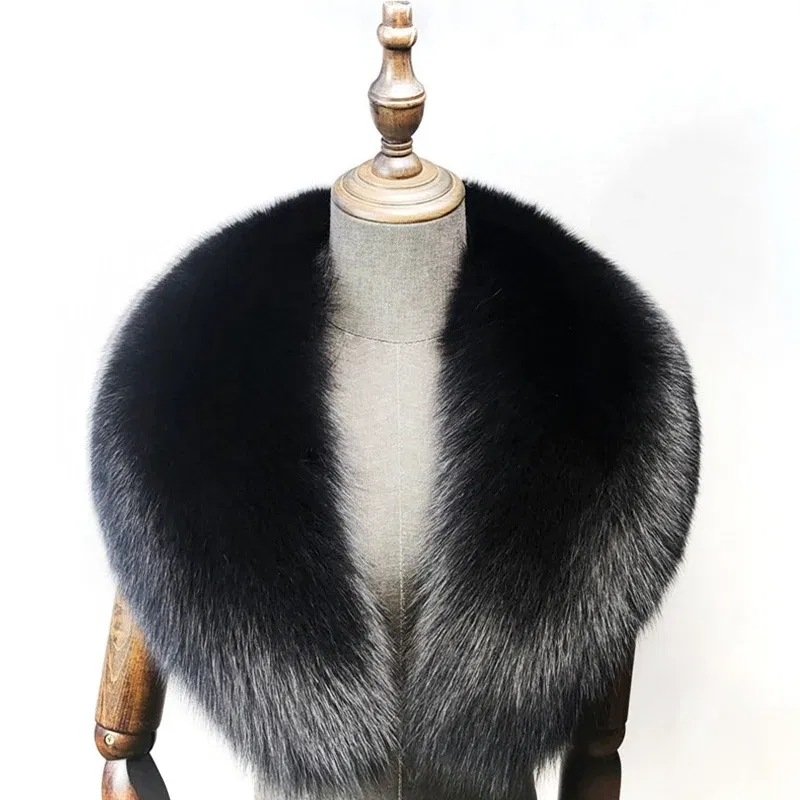 Color: Navy Blue, Size: S - Fox Fur Collar 100% Real Fox Fur Scarf Straight Collar Natural Fur Gray Collar Large Size Neck Warmer Fur Scarf Shawls