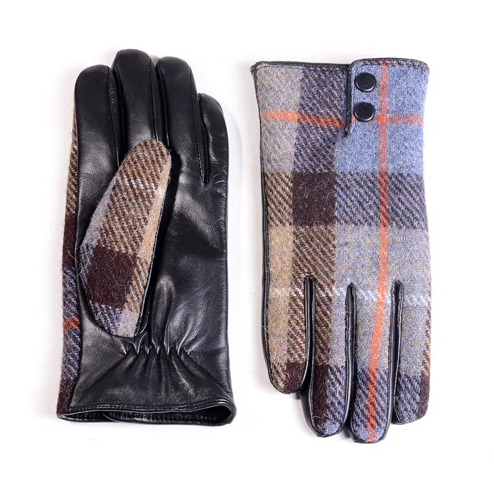 Color: MULTI, Gloves Size: XL - New Men's Male Wool Tweed & Leather Winter Warm Thicker Lining fashion Touch Screen Driving Short Gloves