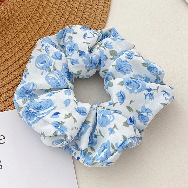 Color: WHITE - Gentle Sweet Women Floral Hair Ties Scrunchies Tulip Rose Flower Hair Rope Summer Ponytail Holder Rubber Band Hair Accessories