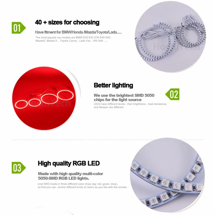 Color: Silver - Excellent 2pc Rings Angel Eye car Headlight RGB 60/70/80/90/100/110/120 mm Lampshades Bright auto drl Angel Eyes Motorcycle