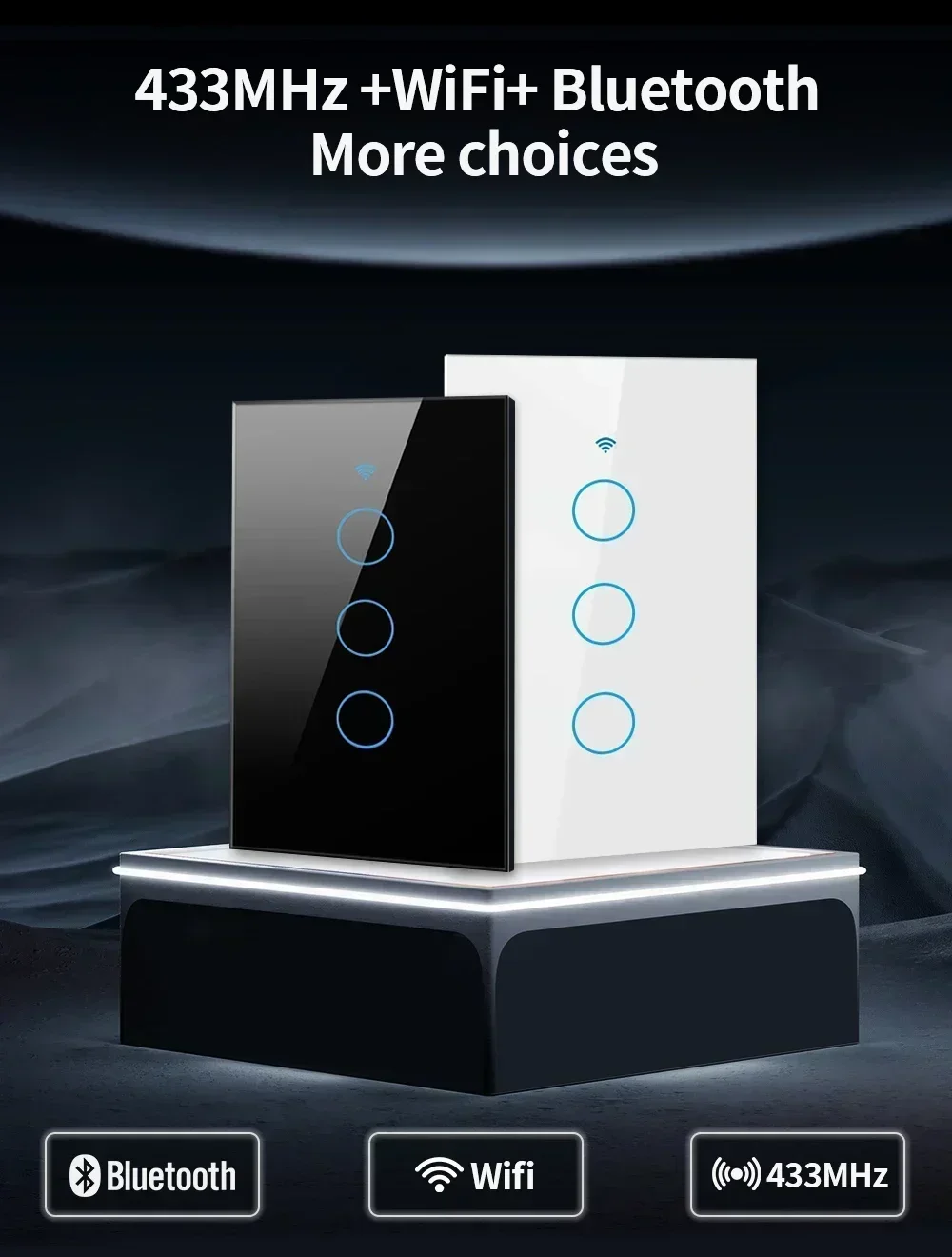 Color: Blue - Tuya US WiFi+Bluetooth Smart Switches No Neutral Wire Required 1/2/3/4 Gang Light WiFi Touch Switch Work with Alexa Google Home
