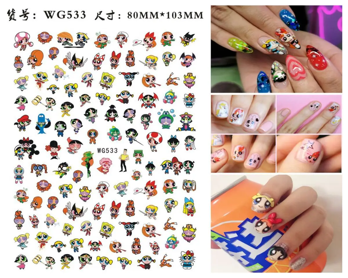 Color: DEEP BLUE - 1PCS Big Eyes Girl 3D Adhesive Nail Art Sticker Pikachu Lilo and Stitch Cartoon Nail Sticker Nail Decal Nail Art Decoration