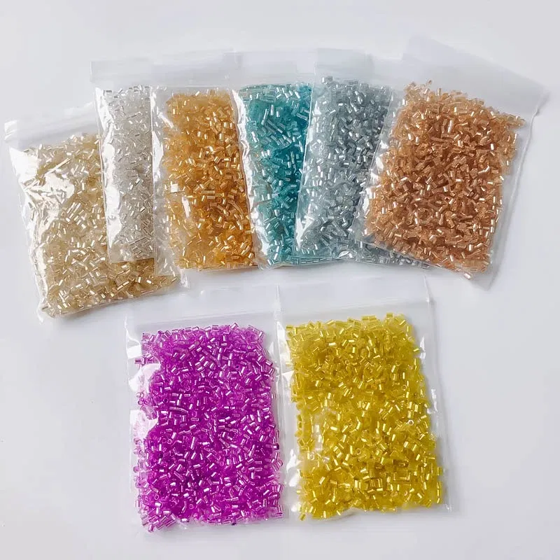 Color: GRAY, Item Diameter: 2mm - 2mm Glass Seed Loose Beads Silver Color Inner Long Tube Charms DIY Craft Bracelet Jewelry Making Supplies Necklace Accessories