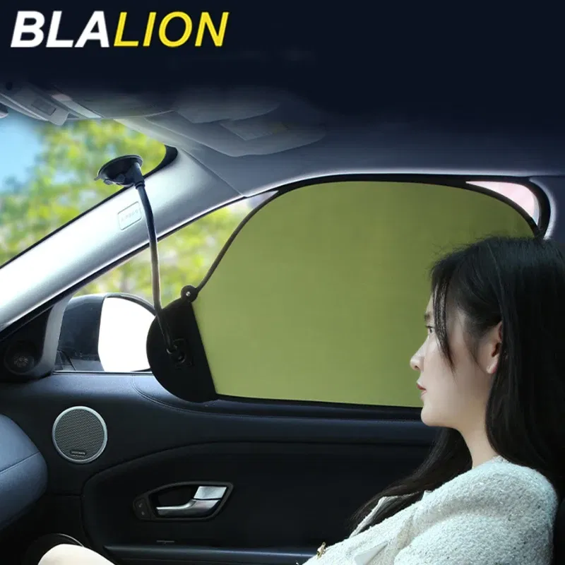 Color: Black - BLALION Car Side Window Sun Shade UV Protection Adjustable Suction Cup Sunshade Summer Foldable Sun Protection Heat Insulation