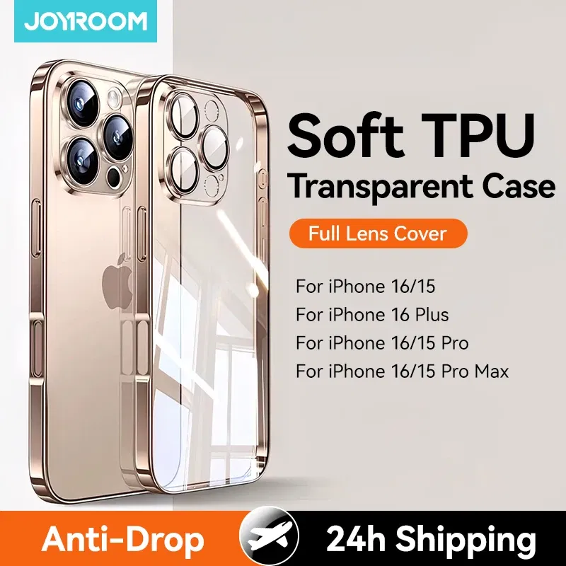 Color: Beige, Material: Denim - Joyroom Case For iPhone 16 15 14 13 Pro Max Transparent Cover For iPhone 16 Pro Max Soft TPU Anti-drop Case With Len Protection