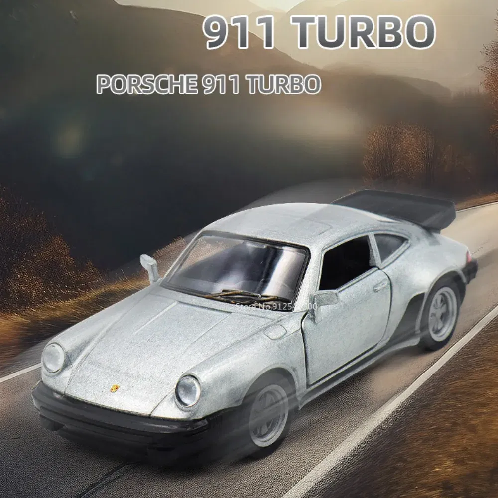 Color: Silver - 1/36 Scale Porsche 911 Turbo Toy Car Model Alloy Diecast Retro Racing with Pull Back Scale Model Car Toy for Boy Gift Collection