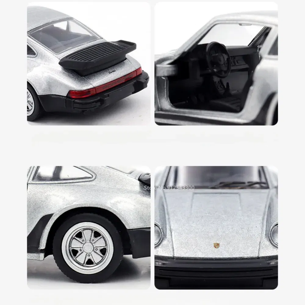 Color: Silver - 1/36 Scale Porsche 911 Turbo Toy Car Model Alloy Diecast Retro Racing with Pull Back Scale Model Car Toy for Boy Gift Collection