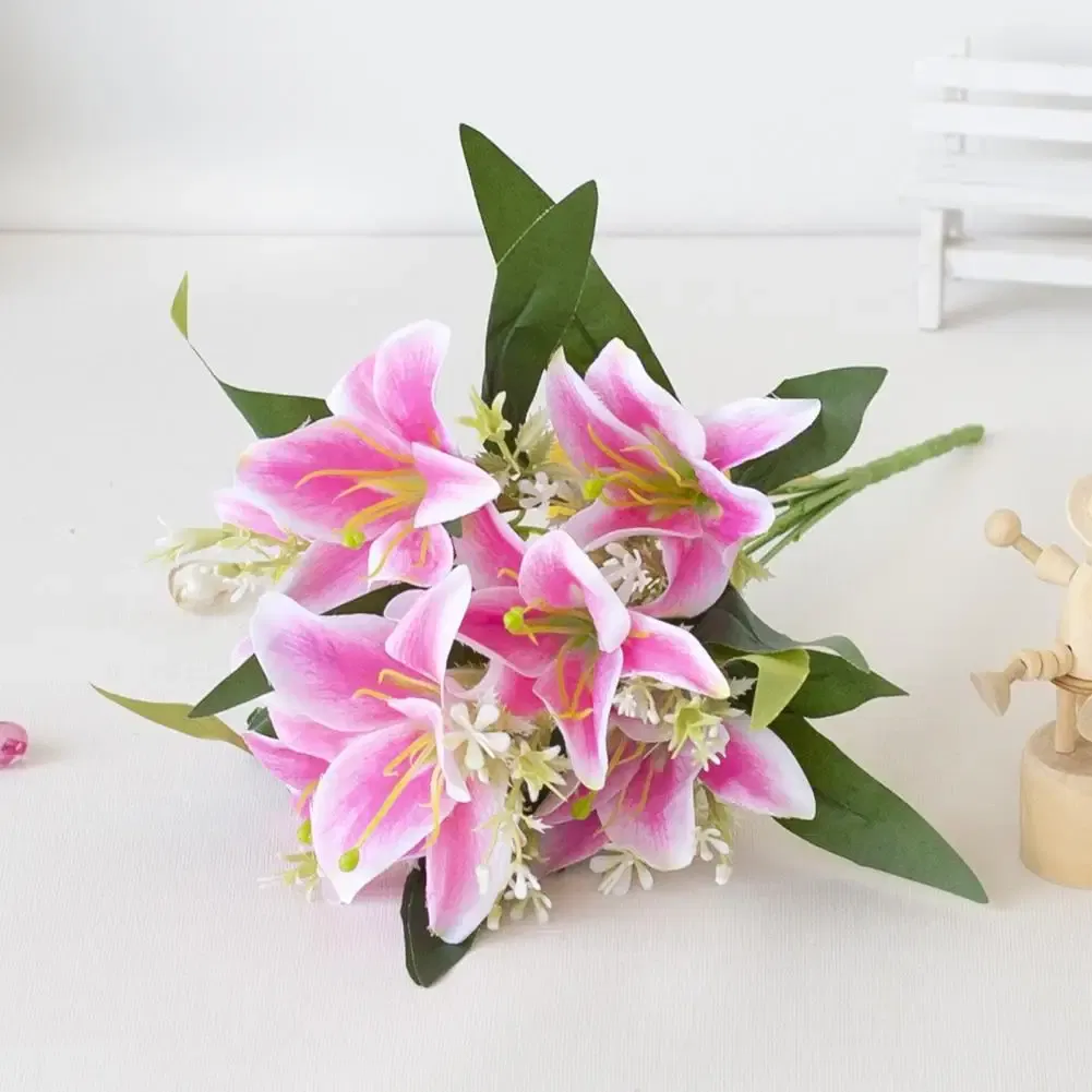 Color: Blue - 1Pc Artificial Lilies Flower No Withering Non-fading Single Branch Multi-fork Artistic Modern Style Fake Flower for Wedding