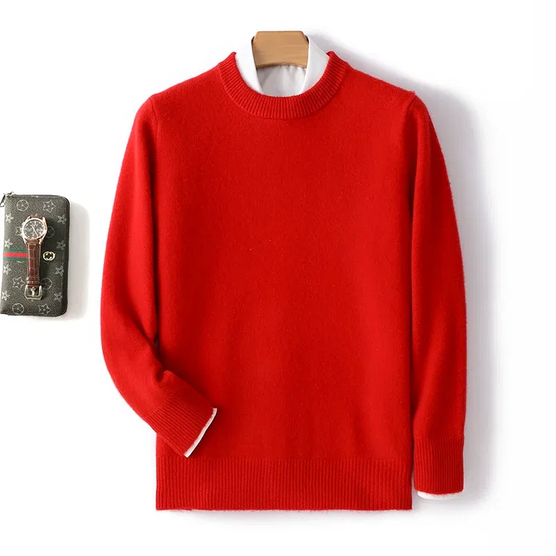 Color: Mint, Size: S, Ships From: CHINA - Men's 100% Pure Wool Cashmere Sweater O-Neck Pullover Knit Sweater Autumn and Winter New Long Sleeve High-End Jumpers Thick Tops