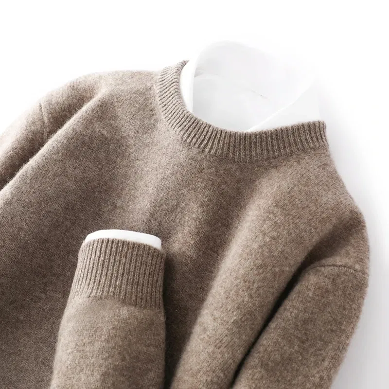 Color: Mint, Size: S, Ships From: CHINA - Men's 100% Pure Wool Cashmere Sweater O-Neck Pullover Knit Sweater Autumn and Winter New Long Sleeve High-End Jumpers Thick Tops