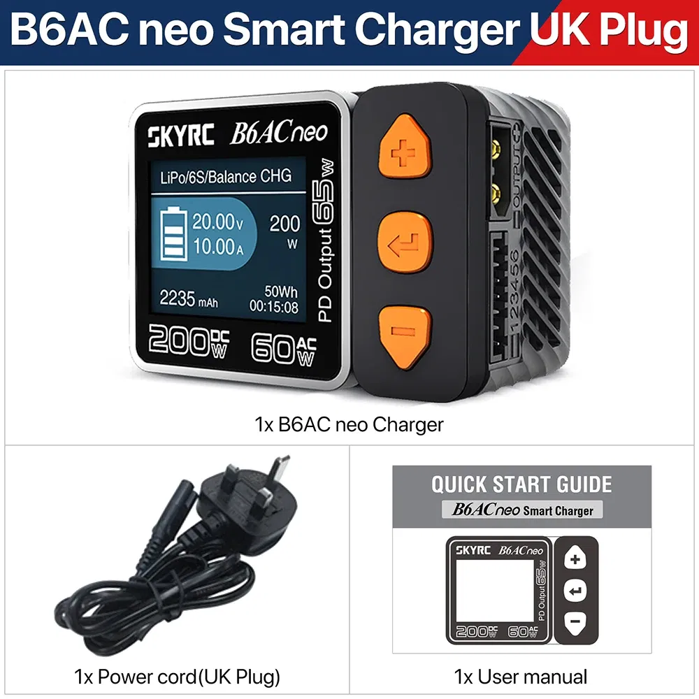 Color: Yellow - SKYRC B6ACneo Charger DC 200W AC 60W 10A Balance Charger Discharger Digital LiPo LiFe LiIon LiHV NiMH NiCd Pb Smart Battery