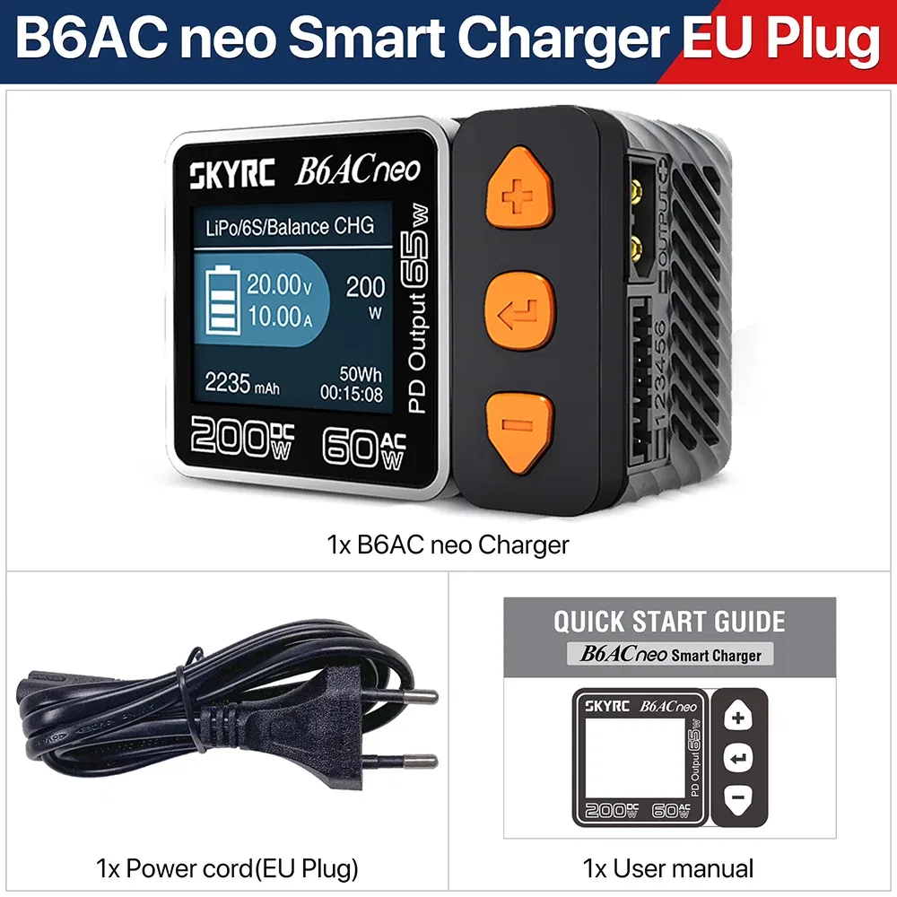 Color: Yellow - SKYRC B6ACneo Charger DC 200W AC 60W 10A Balance Charger Discharger Digital LiPo LiFe LiIon LiHV NiMH NiCd Pb Smart Battery