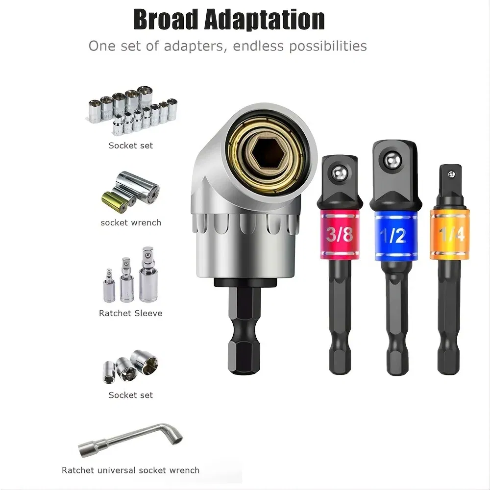 Color: Chocolate - Impact Grade 105 Degree Angle Socket Adapter Power Hand Tool Part Driver Extension Set Screwdriver Holder Drill Nut Attachment