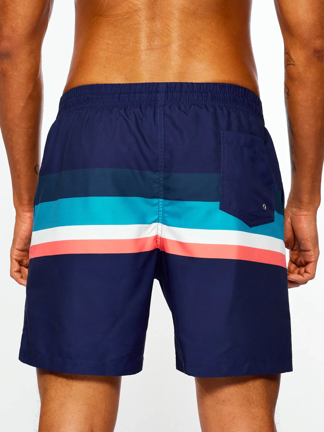 Color: MULTI, Size: M - Men's Navy Bottom Stripe Insert Print Beach Pants
