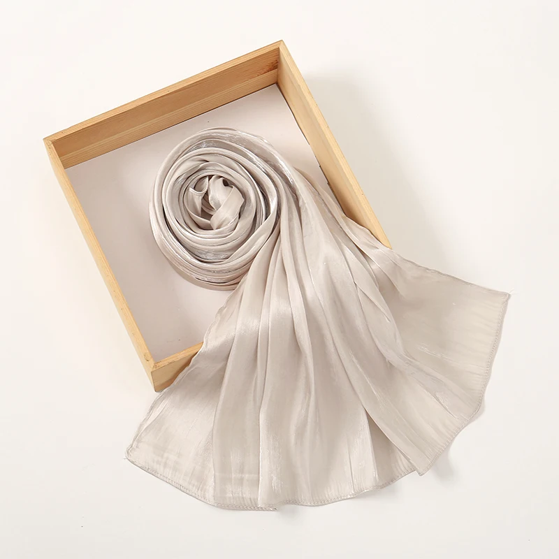 Color: black - Solid Luxury Fashion Women Hijab Scarf Long Silk Soft Slippy Comfortable Scarves Shawl Muslim Neckerchief Outdoors Bandanna