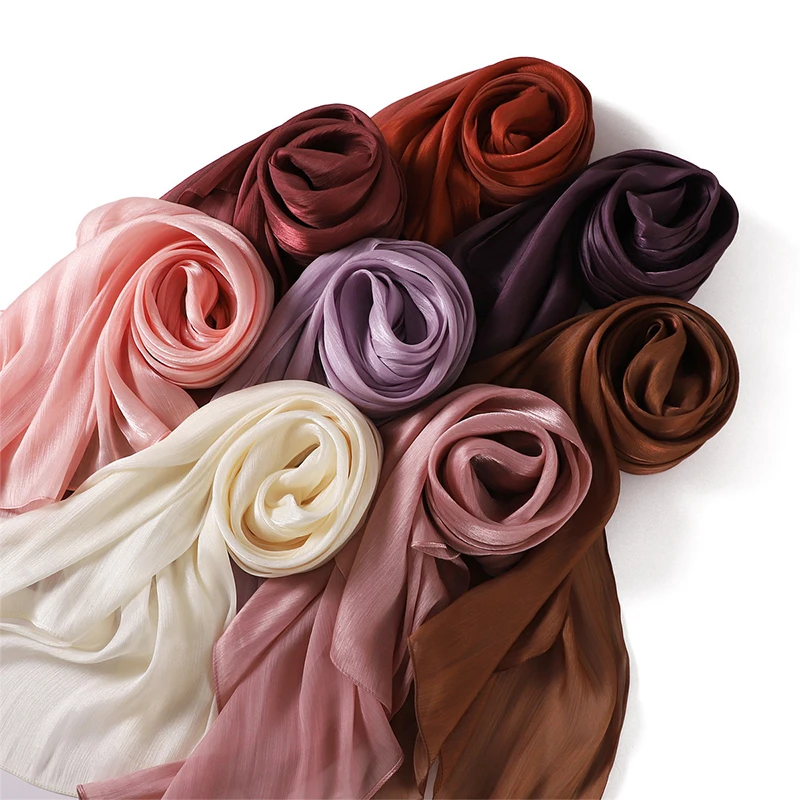 Color: black - Solid Luxury Fashion Women Hijab Scarf Long Silk Soft Slippy Comfortable Scarves Shawl Muslim Neckerchief Outdoors Bandanna