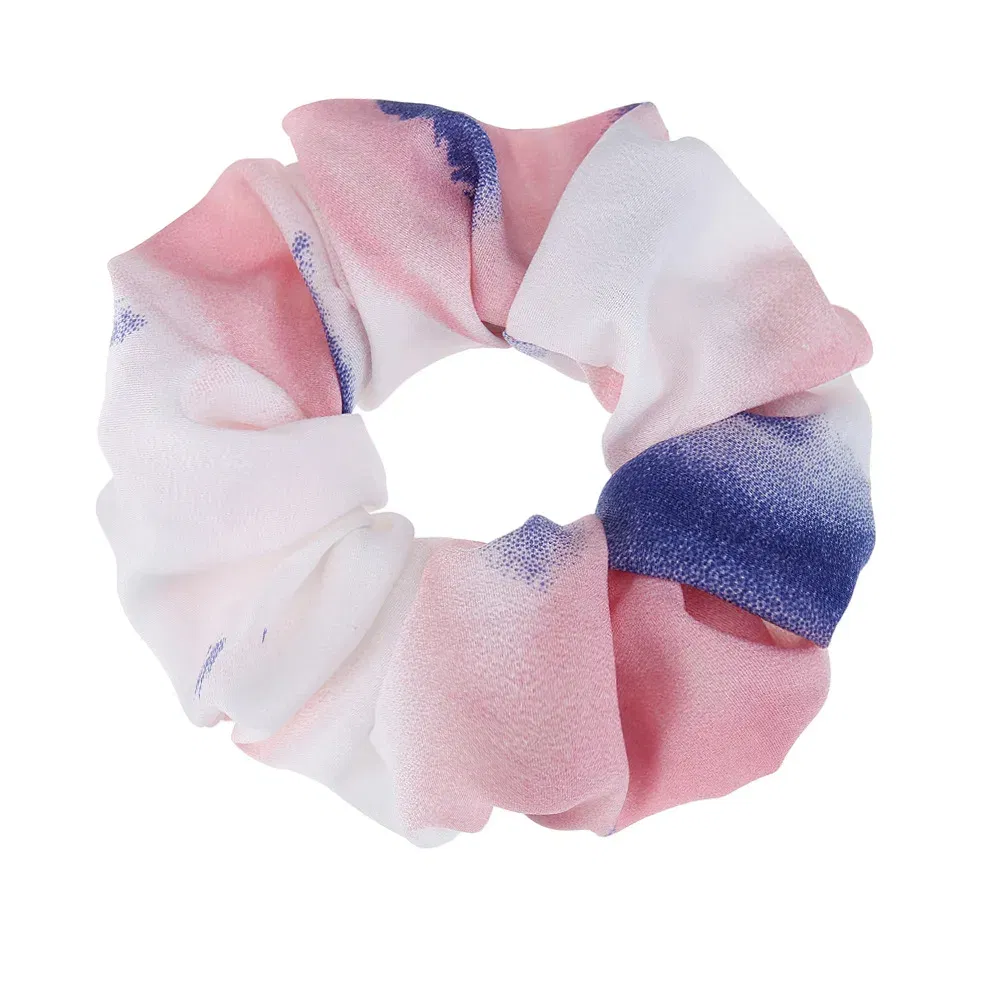 Color: WHITE - Korea Chiffon Scrunchies Tie-dye Hairband Girl Colorful Headband Elastic Hair Bands Women Girls Ponytail Holder Hair Accessories