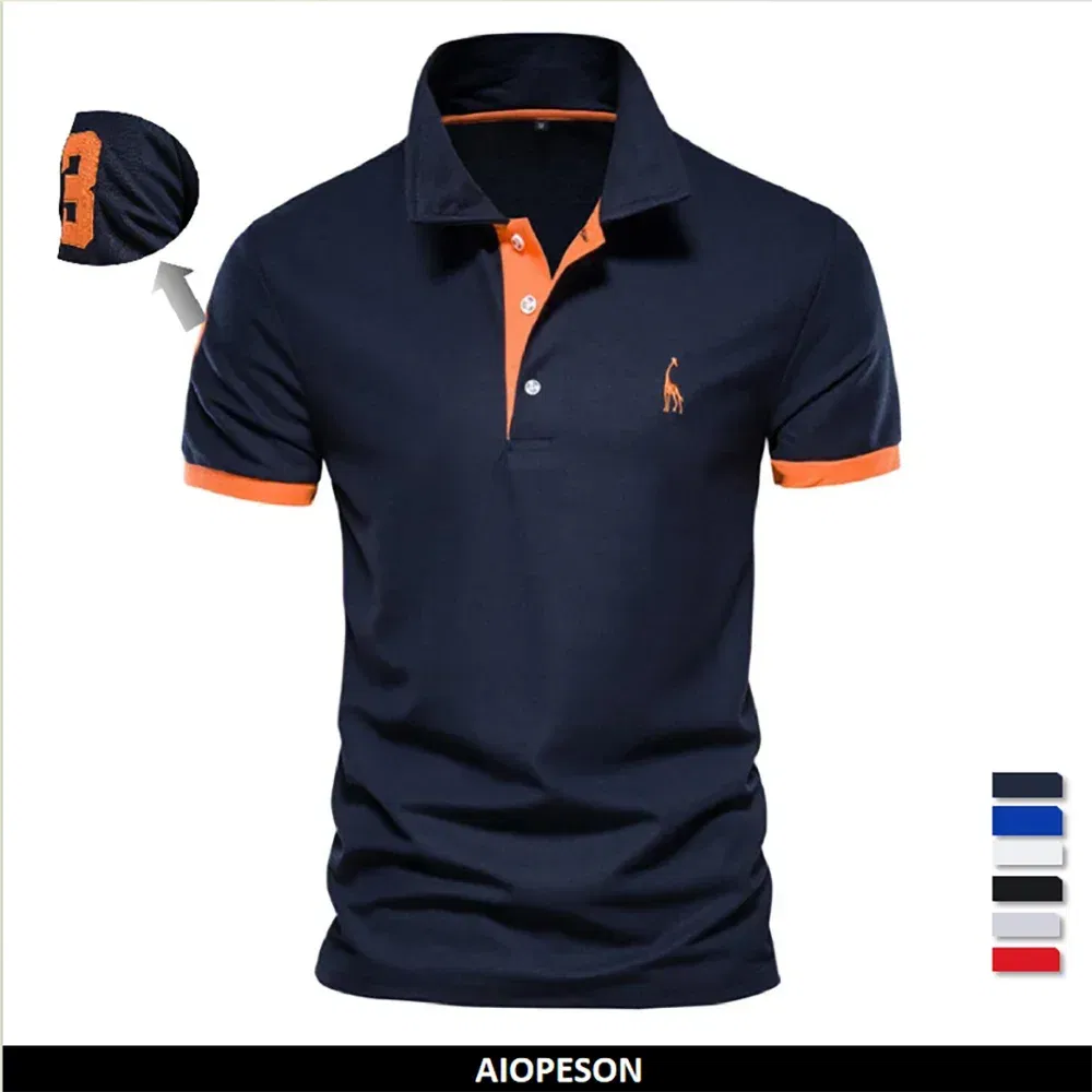 Color: Red, Size: M - Dropshipping Polo Giraffe Shirt Men Quality Embroidery Summer Short Sleeve Polo Casual Business Social Mens Polos BR Size
