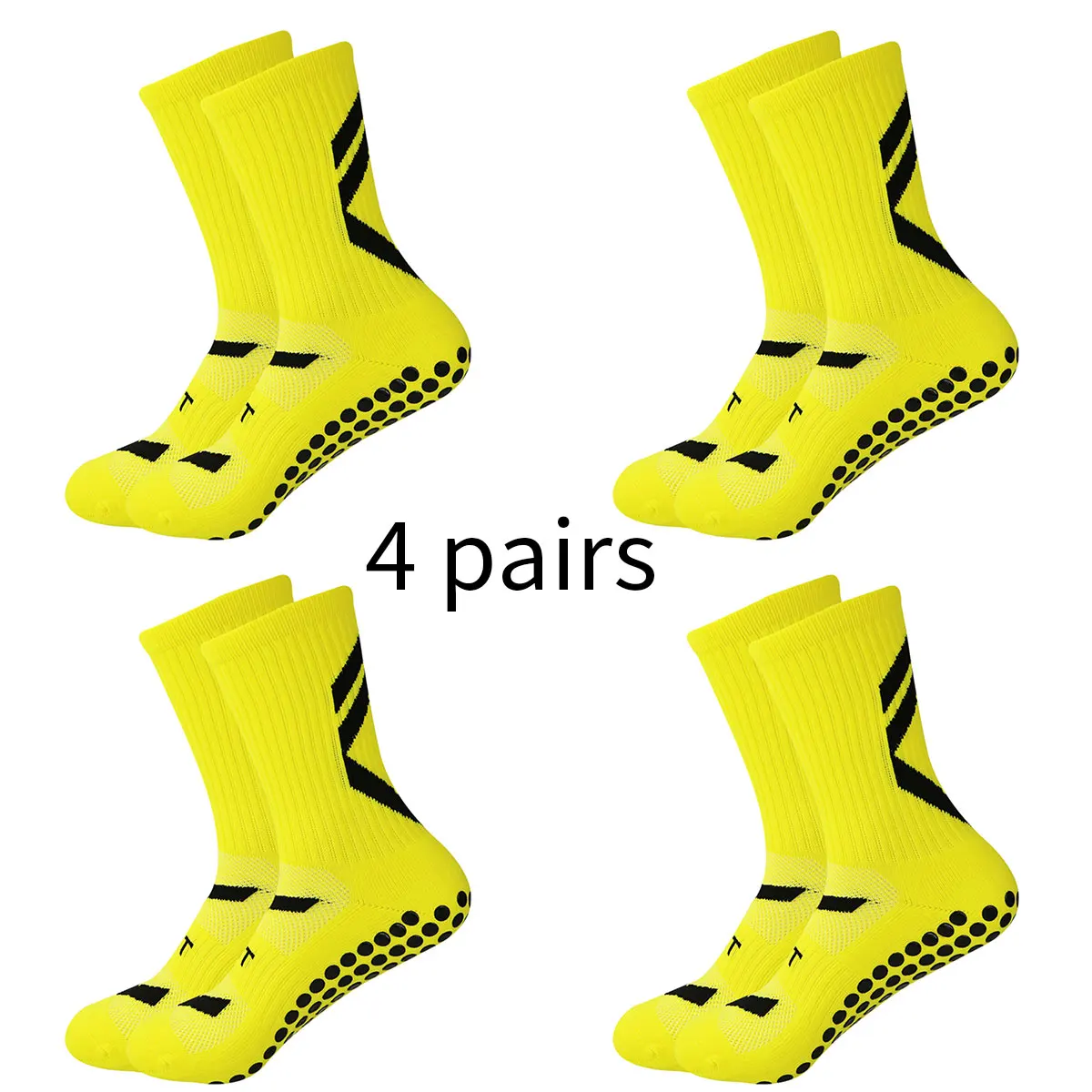 Color: Khaki, Size: L - 4 pairs of new combination non slip sports socks, non slip rubber grip pads, football socks, tennis running socks