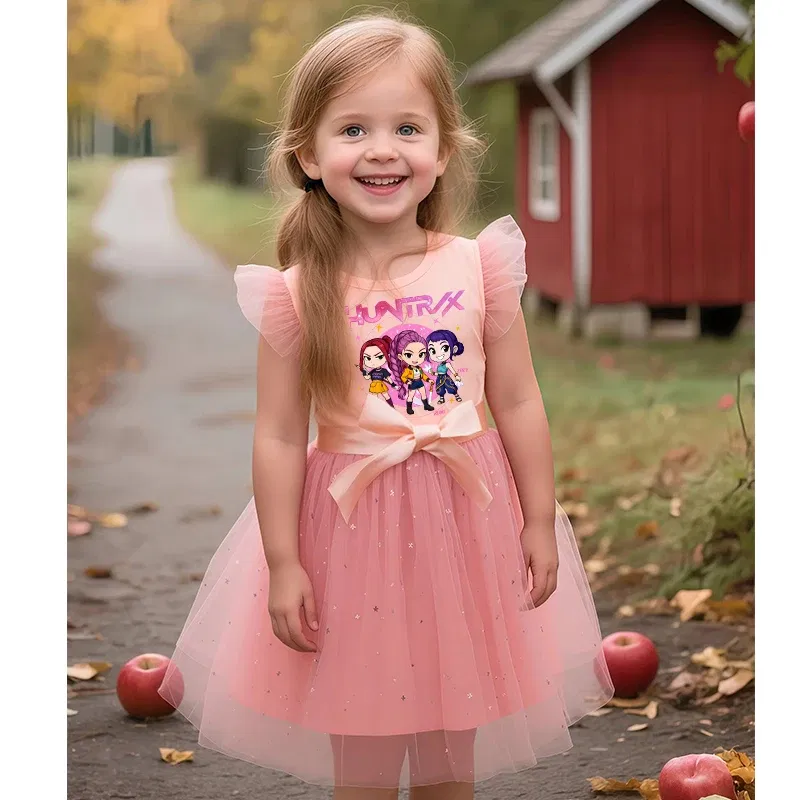 Color: Dark Grey, Size: One Size, Height: 170 - KPop Demon Hunters Girls Dress Kids Party Halloween Carnival Birthday Party Clothes Princess Tutu Dresses Costume Children Gift
