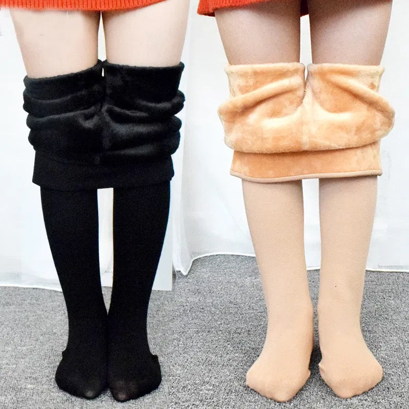 Color: SKY BLUE, Size: 90cm - High Quality Winter Fur Girls Leggings Thick Velvet Children Pants Warm Elastic Waist Cotton Kids Girls Trousers