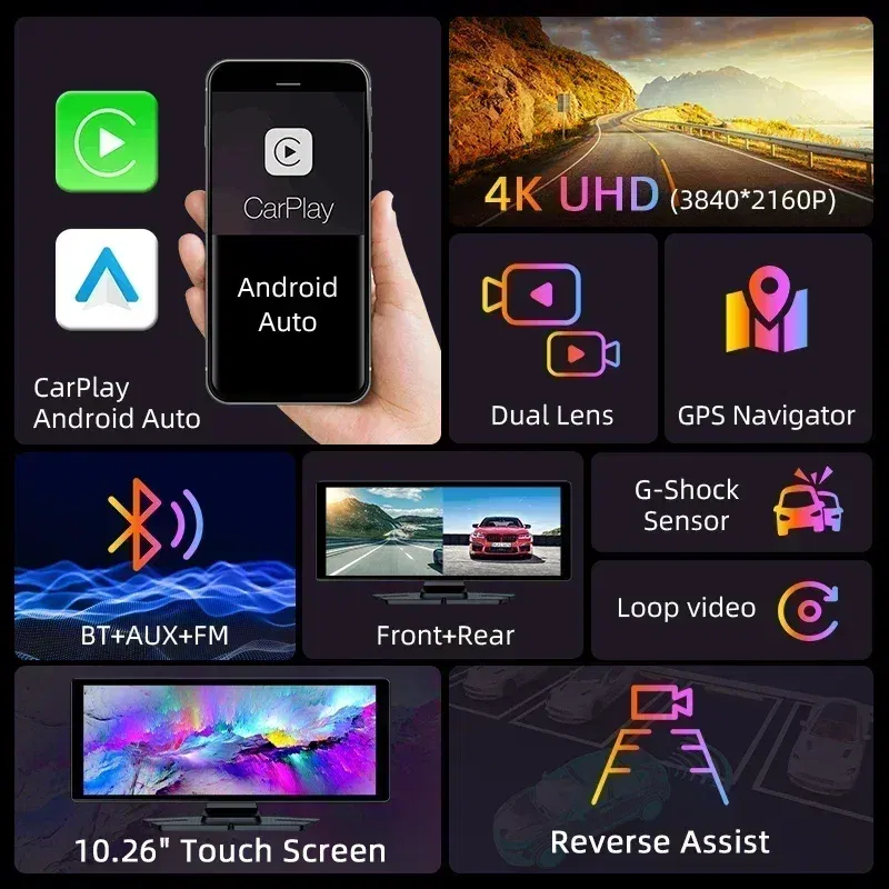 Color: Orange, Ships From: CHINA - Universal 10.26" Portable Carplay Car Screen Wireless Carplay Screen Wireless Car Stereo Carplay Android Auto Car Touchscreen