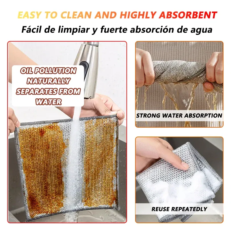 Color: green, Specification: 8pcs - Magic Cleaning Cloth Multipurpose Wire Miracle Cleaning Cloth Innovative Dishwashing Net Hand Towel for Kitchen Dishwashing Grid
