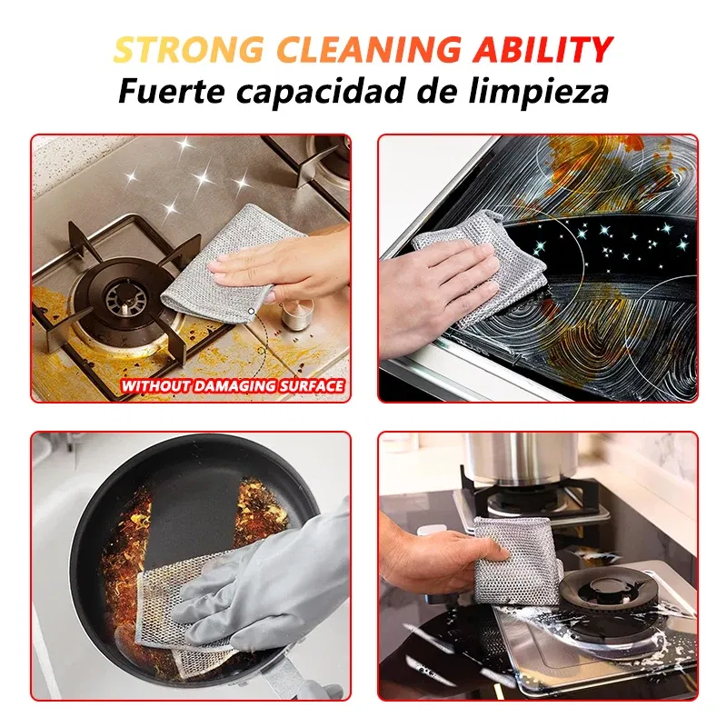 Color: green, Specification: 8pcs - Magic Cleaning Cloth Multipurpose Wire Miracle Cleaning Cloth Innovative Dishwashing Net Hand Towel for Kitchen Dishwashing Grid
