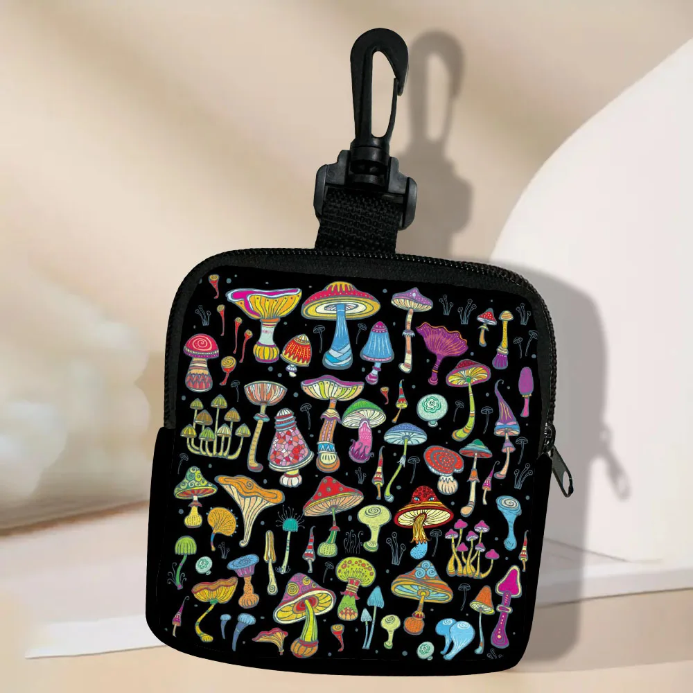 Color: Clear - Mushroom-Seamless-Pattern Portable Women Coin Bag Money Purse Id Card Holder Wallet Case Zipper Key Storage Pouch Key Bag 5.23