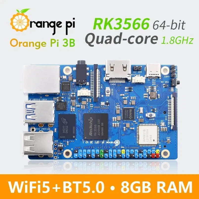 Bundle: Bundle 4, Color: Blue - Orange Pi 3B 8GB 4GB 2GB RAM Rockchip RK3566 WiFi5+BT 5.0 Gigabit LAN Port Single Board Run Android Linux OpenHarmony OS Mini PC