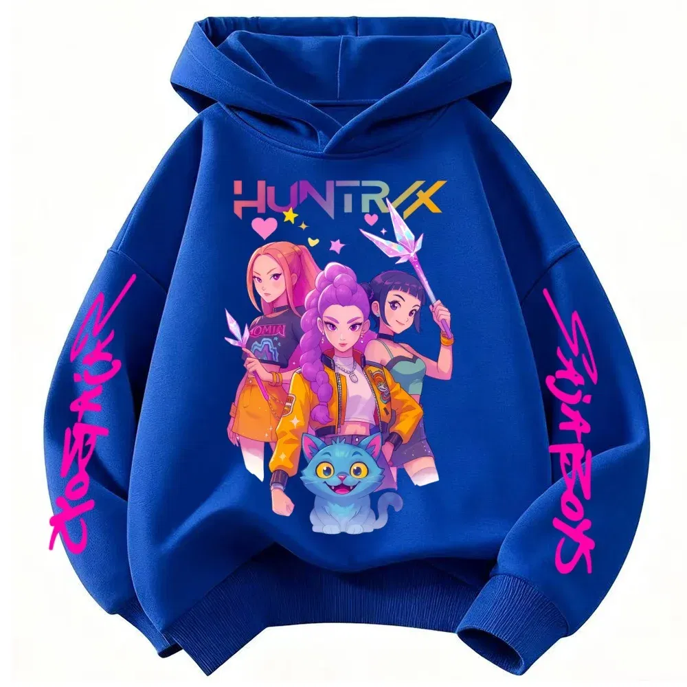 Color: WHITE, Kid Size: 4T - Movie KPop Demon Hunters Rumi Mira Zoey Graphic Hoodie Men's Women Korean Fashion Trend Streetwear Unisex Casual Fleece Pullover