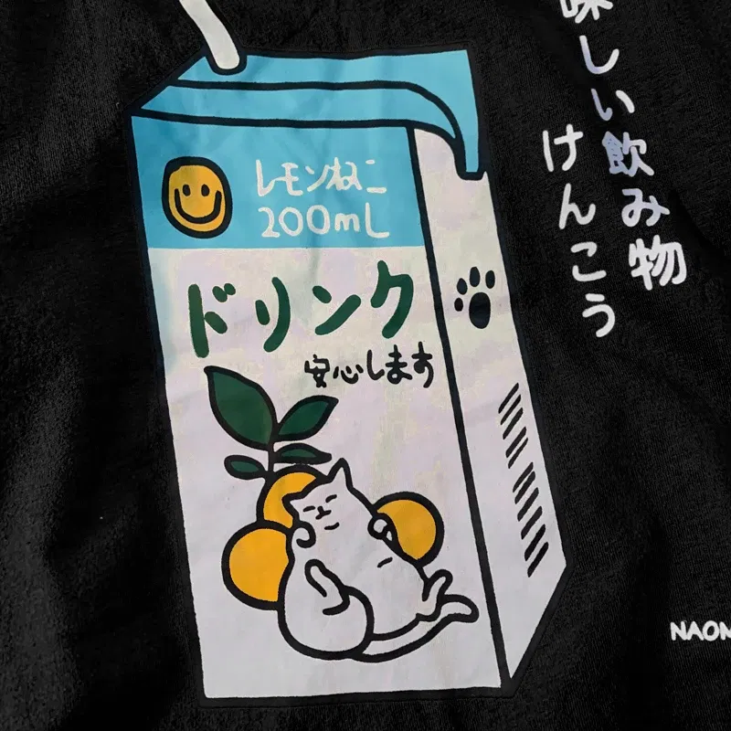 Color: Gold, Size: S - Cute Japanese Cat Print Oversized T-shirt men Women Short Sleeve Loose Casual Tee Shirt Streetwear Tops Cotton Harajuku Clothing