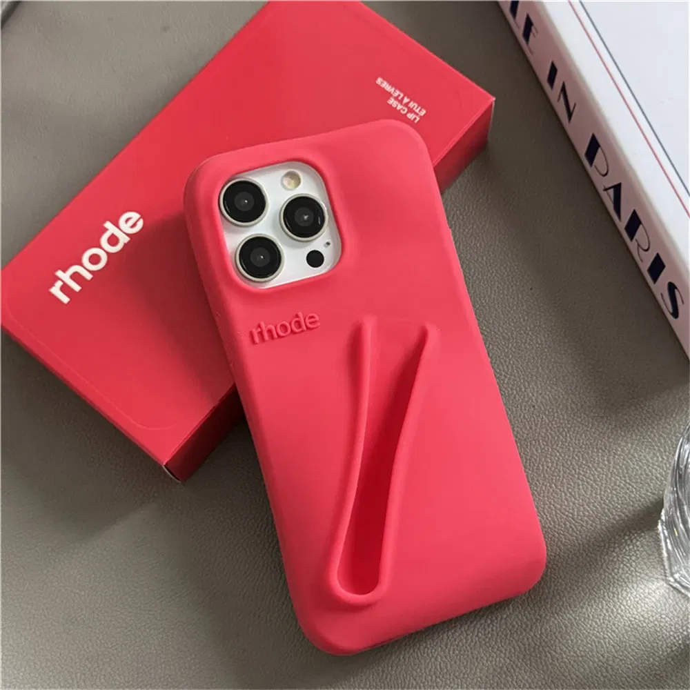Color: PURPLE, Compatible-Phone Models: For iPhone 15 Pro - New Rhode Lipstick Soft Silicone Phone Case for iPhone 16 15 14 13 12 11 Pro Max Plus Portable Lip Gloss Holder Cover with Box