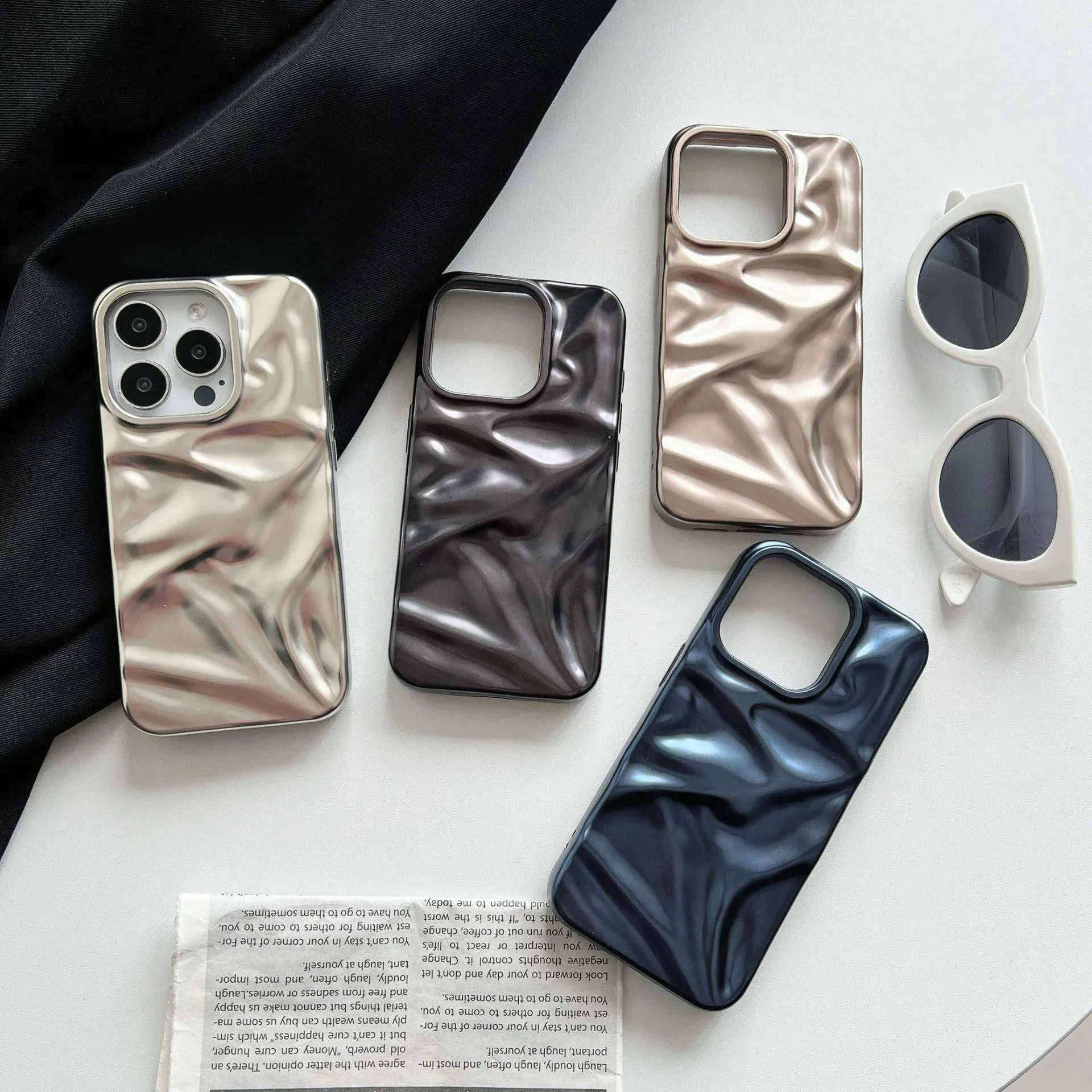 Color: Silver, Compatibility by Model: iPhone 15 Plus - Soft Matte 3D Wavy Pattern Phone Case For iPhone 16 17 ProMax 17 Air 15 14 Plus 13 12 Pro Max 11 ins Water Ripple Creative Cover