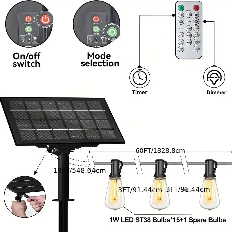 Solar LED Edison Bulb String Lights