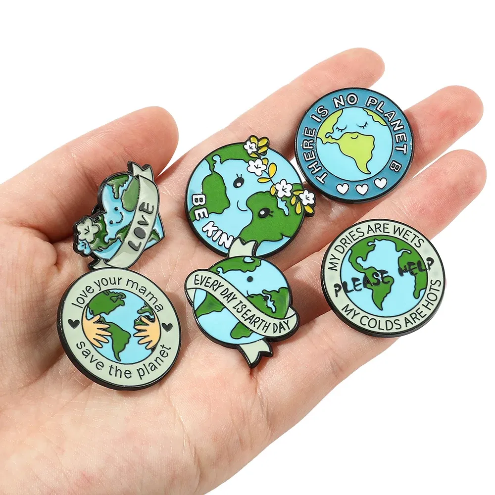 Metal color: Light Yellow Gold Color, Ships From: CHINA - Protect Your Home Enamel Pins "Save The Planet" Sign Green Wreath Home Brooch Protect Ecology Environment Accessories Badge