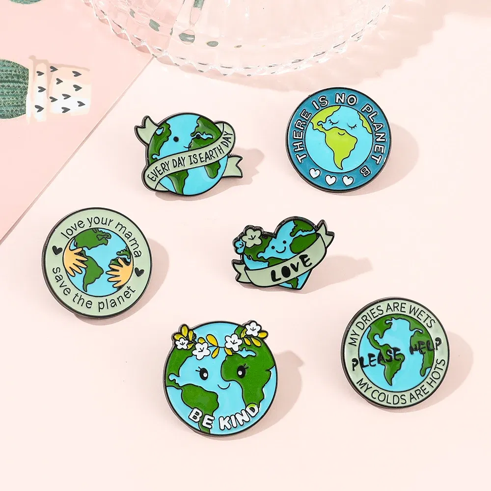Metal color: Light Yellow Gold Color, Ships From: CHINA - Protect Your Home Enamel Pins "Save The Planet" Sign Green Wreath Home Brooch Protect Ecology Environment Accessories Badge