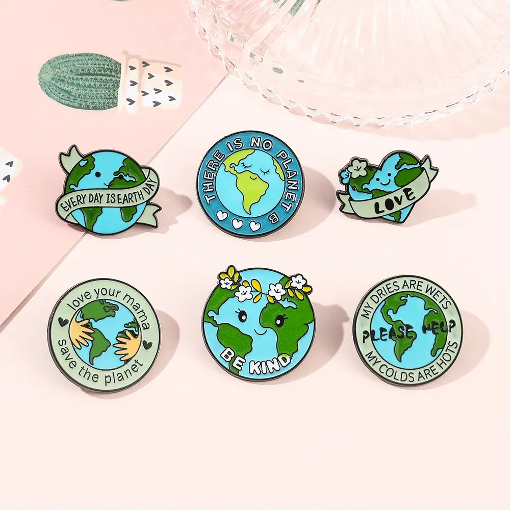 Metal color: Light Yellow Gold Color, Ships From: CHINA - Protect Your Home Enamel Pins "Save The Planet" Sign Green Wreath Home Brooch Protect Ecology Environment Accessories Badge