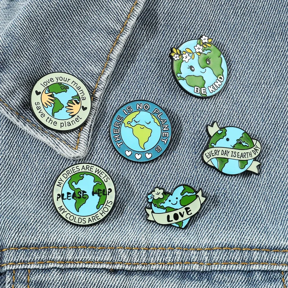 Metal color: Light Yellow Gold Color, Ships From: CHINA - Protect Your Home Enamel Pins "Save The Planet" Sign Green Wreath Home Brooch Protect Ecology Environment Accessories Badge