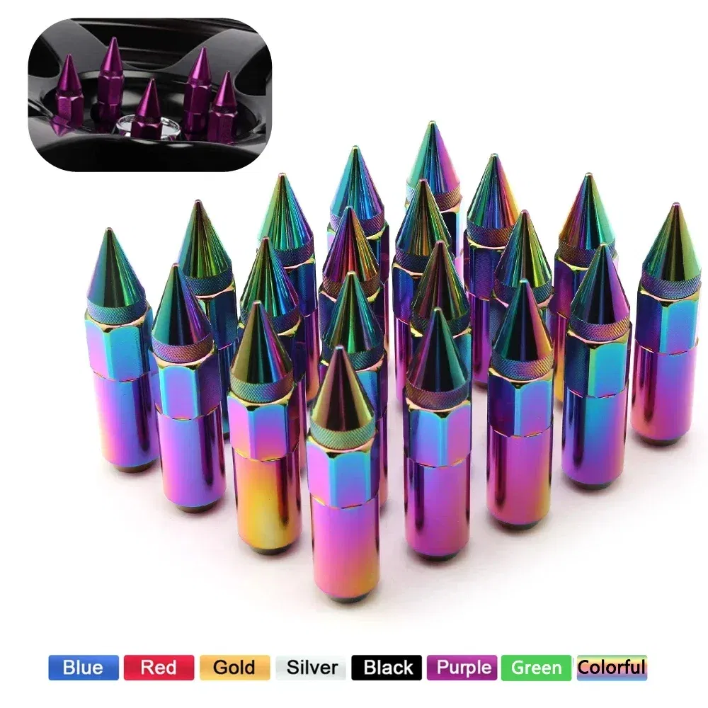 Color Name: Green, Specifications: M12x1.25 - 20pcs 8 Colors Car Accessories Wheel Nuts M12x1.5 M12x1.25 Aluminum 60mm Extended Tuner Spike Lug Nuts For Cadillac Lincoln