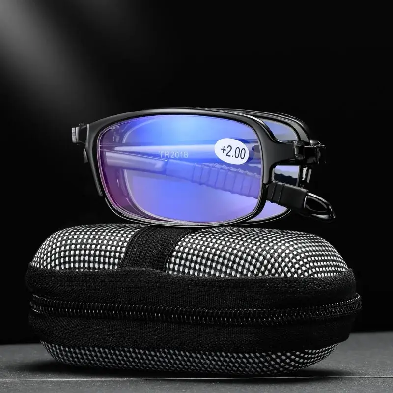 Frame Color: Black, Eye Prescription: +250 - Folding Reading Glasses Women's Presbyopia Glasses Ultra Light Fashionable Portable Anti Blue Light Men's TR90 Eyewears Glasses
