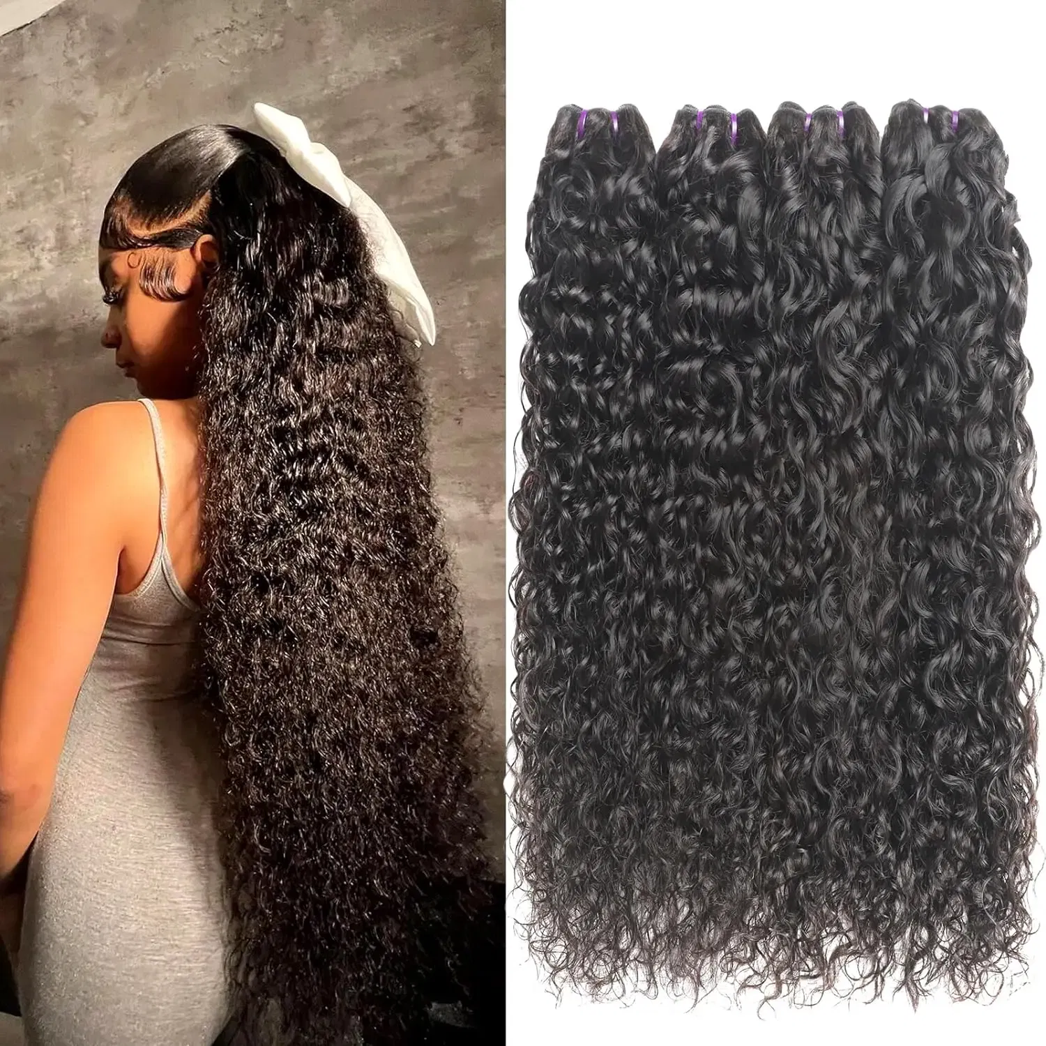 Color: #1, Material Grade: Remy Hair, Longest Hair Proportion: 25%-30%, Ships From: CHINA, Stretched Length: 14 16 16 - Water Wave Bundles 10A Peruvian 100% Human Hair Bundles 1 3 4 Bundles Deal Wet And Wavy Curly Hair Extensions