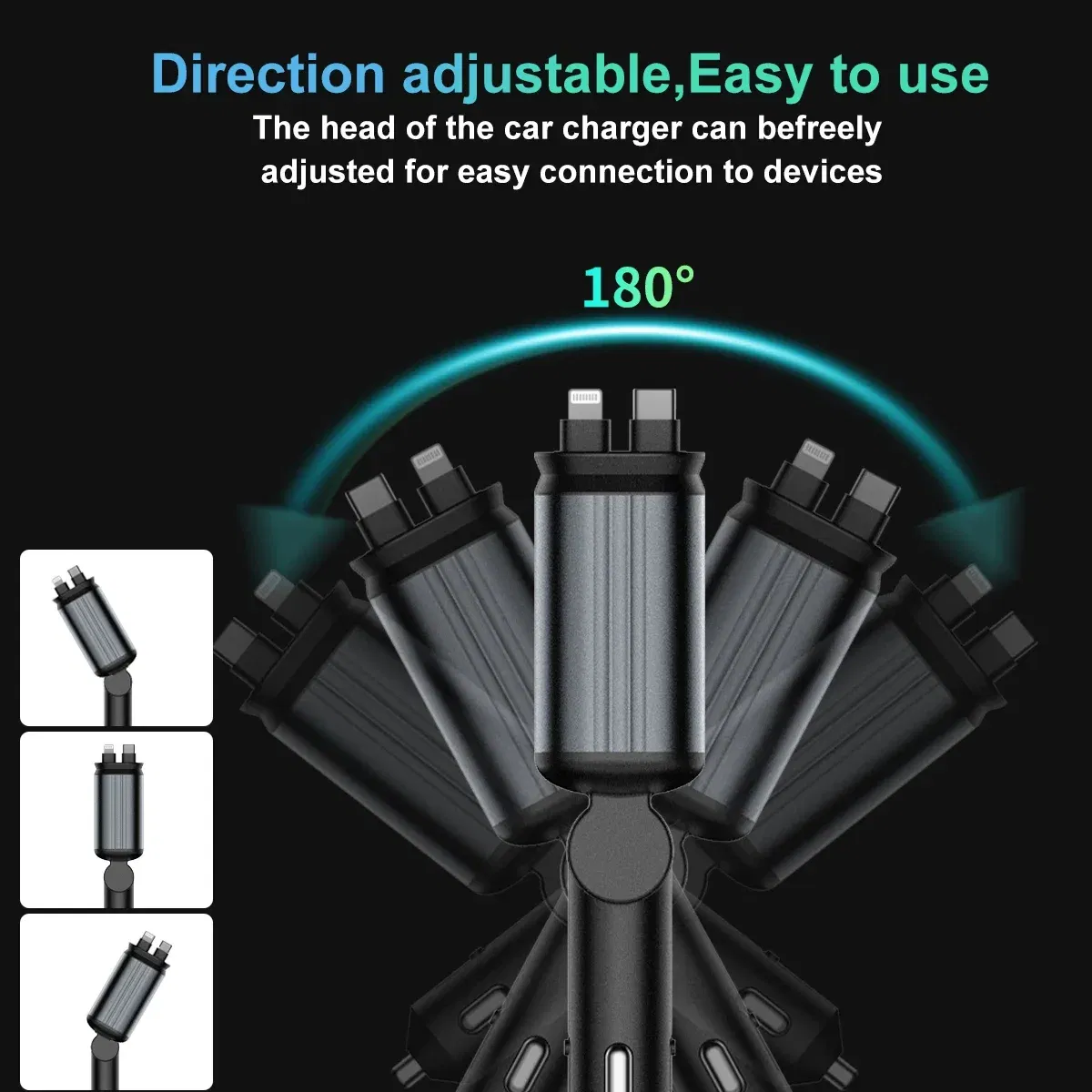 Color Name: black, Ships From: CHINA - 4 in 1 Retractable Car Charger 120W with USB C Lightning Cable Starlight in Auto Roof Fast Charging for IPhone Samsung Phones