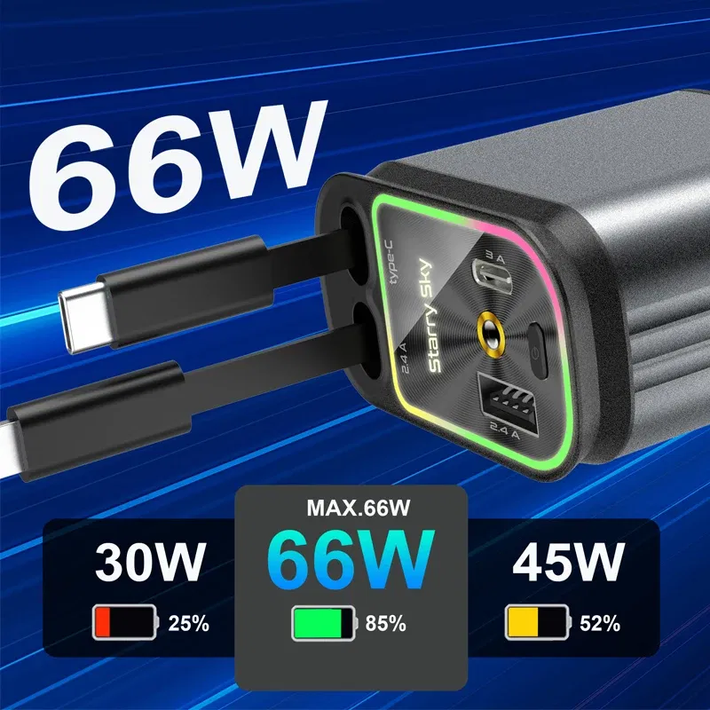 Color Name: black, Ships From: CHINA - 4 in 1 Retractable Car Charger 120W with USB C Lightning Cable Starlight in Auto Roof Fast Charging for IPhone Samsung Phones