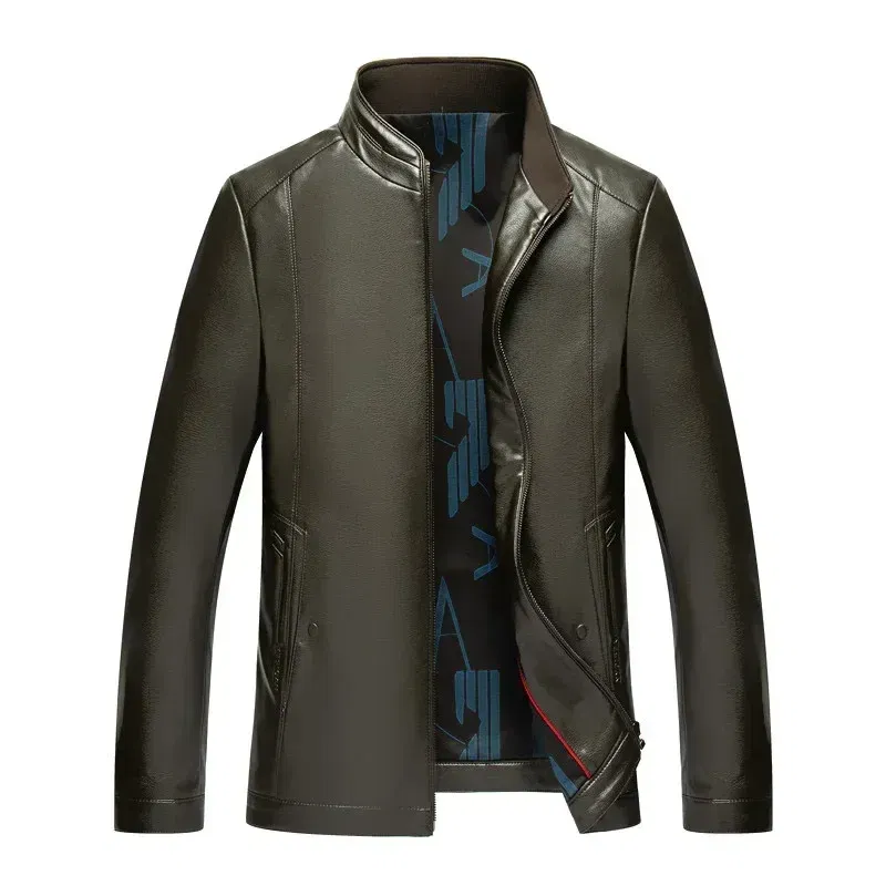 Color: Beige, Size: L - QYLVAWOY Genuine Leather Jacket Men Short Black Leather Coat Male Real Sheepskin Leather Jackets Jaqueta Masculina Men's Clothes